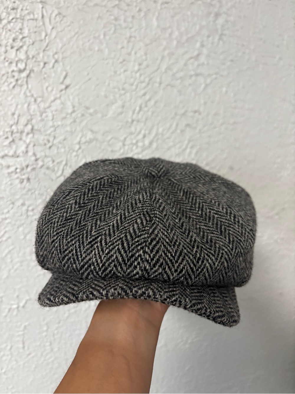 Gray Herringbone Baker Boy Cap